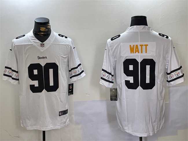 Men%27s Pittsburgh Steelers #90 T.J. Watt White 2019 Team Logo Cool Edition Stitched Jersey Dzhi
